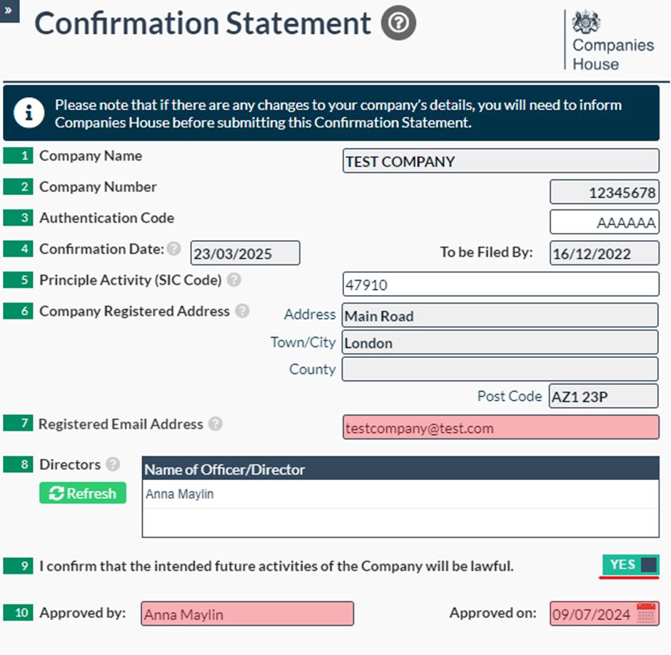 Easy Digital Tax and accounting information - Confirmation statement