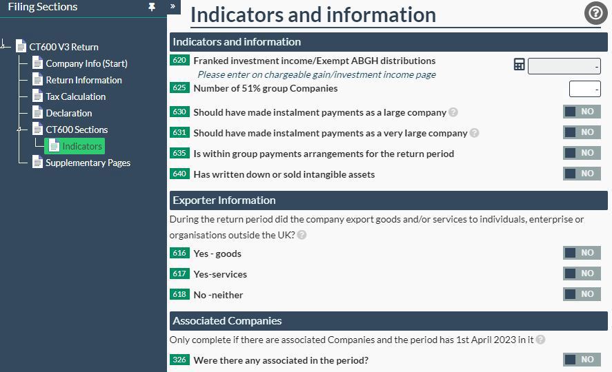 Actual 'Indicators and Information' page