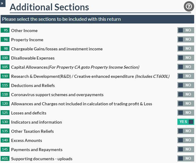 CT600 Sections 'Indicators and Information'