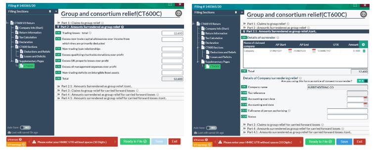 Easy Digital Tax and accounting information -  surrendering company