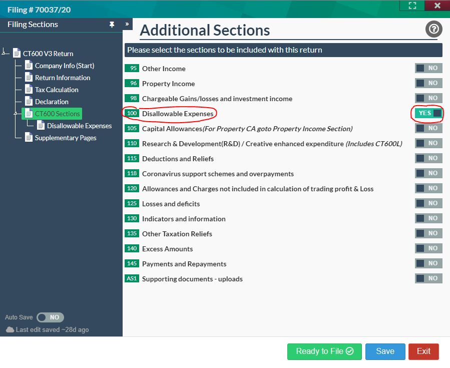 Disallowable Expenses Section CT600