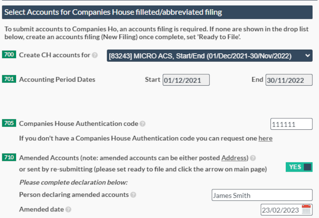 Declaration for Amended Accounts