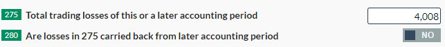 CT600 Box 275 Total trading losses of this or a later accounting period