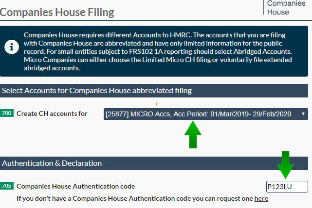 Companies House micro accounts company filing selection