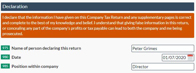 Company CT600 Filing declaration
