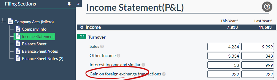 Micro Accounts income statement Forex Gain