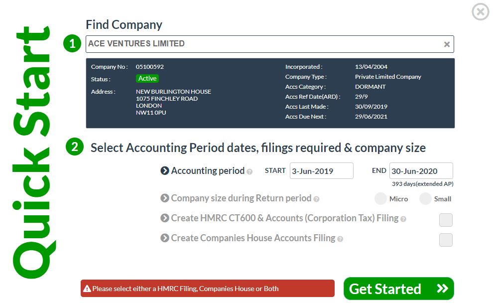 CT600 and companies House filing QuickStart